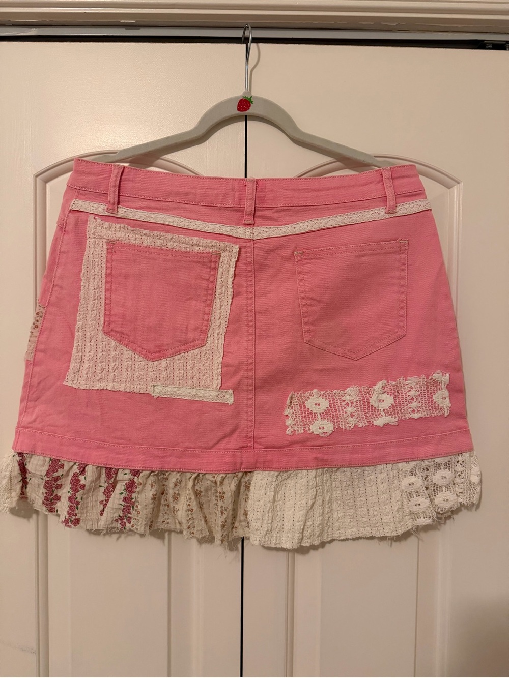 POL Bubblegum Pink Patchwork Mini Skirt with Lace Trim - Picture 3 of 6